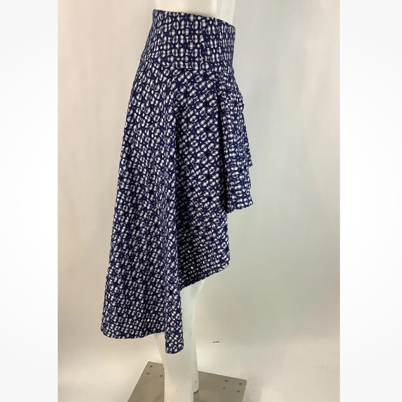 Tish Cox Sz XS Eyelet Ruffle High Low Hem Skirt Blue White Boho Texas - Picture 2 of 7